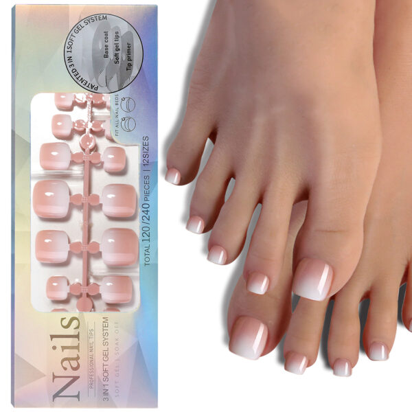 French toenail nails, pedicure, finished toenail, wearable nails, frosted toenail patches