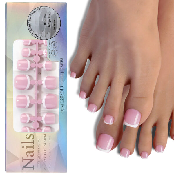 French toenail nails, pedicure, finished toenail, wearable nails, frosted toenail patches
