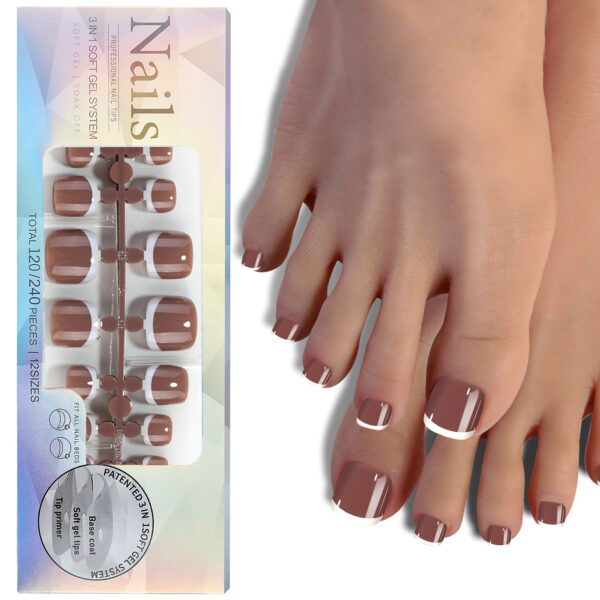French toenail nails, pedicure, finished toenail, wearable nails, frosted toenail patches