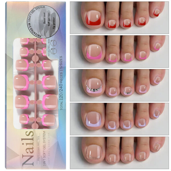 French toenail nails, pedicure, finished toenail, wearable nails, frosted toenail patches