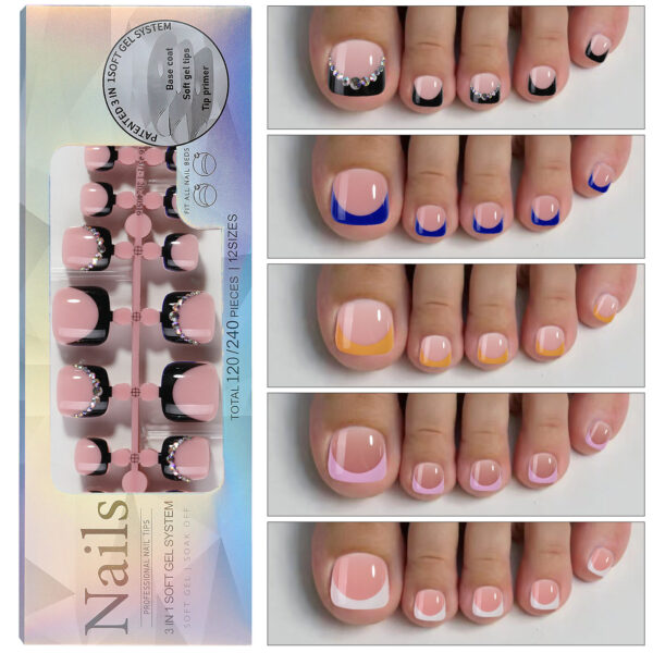 French toenail nails, pedicure, finished toenail, wearable nails, frosted toenail patches