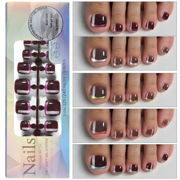 French toenail nails, pedicure, finished toenail, wearable nails, frosted toenail patches